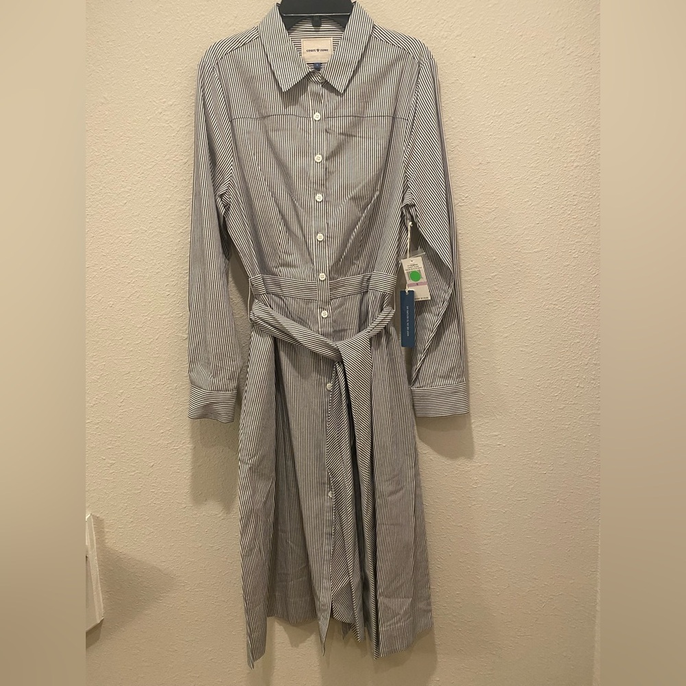 Court & Rowe Women's Striped Shirt Dress Button up pockets long sleeve collar